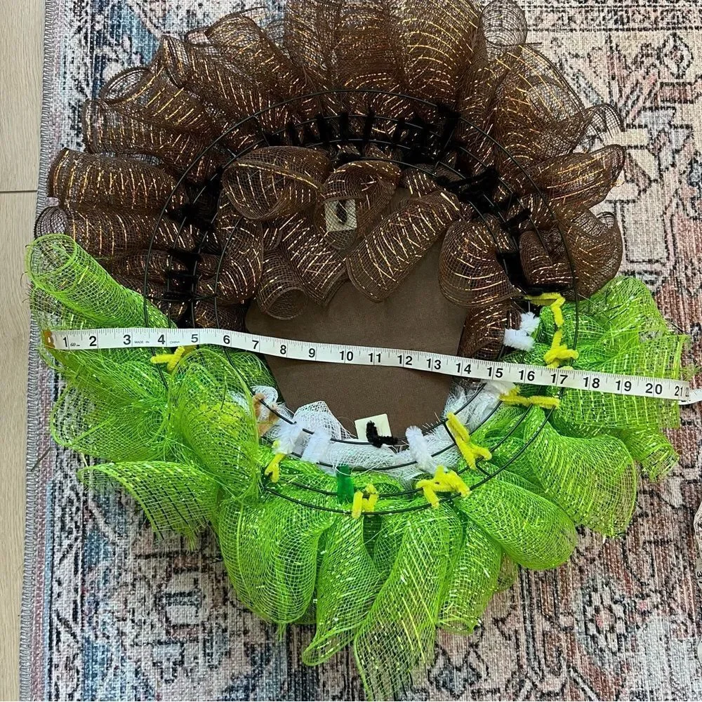 Buddy the Elf Festive Mesh Christmas Door Wreath with Green and Brown Accents